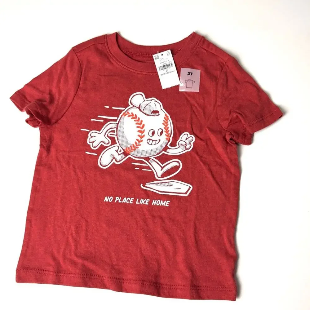 Old Navy Toddler Boy Short Sleeve Sporty Red Kids Baseball Graphic T-Shirt Sz 2T